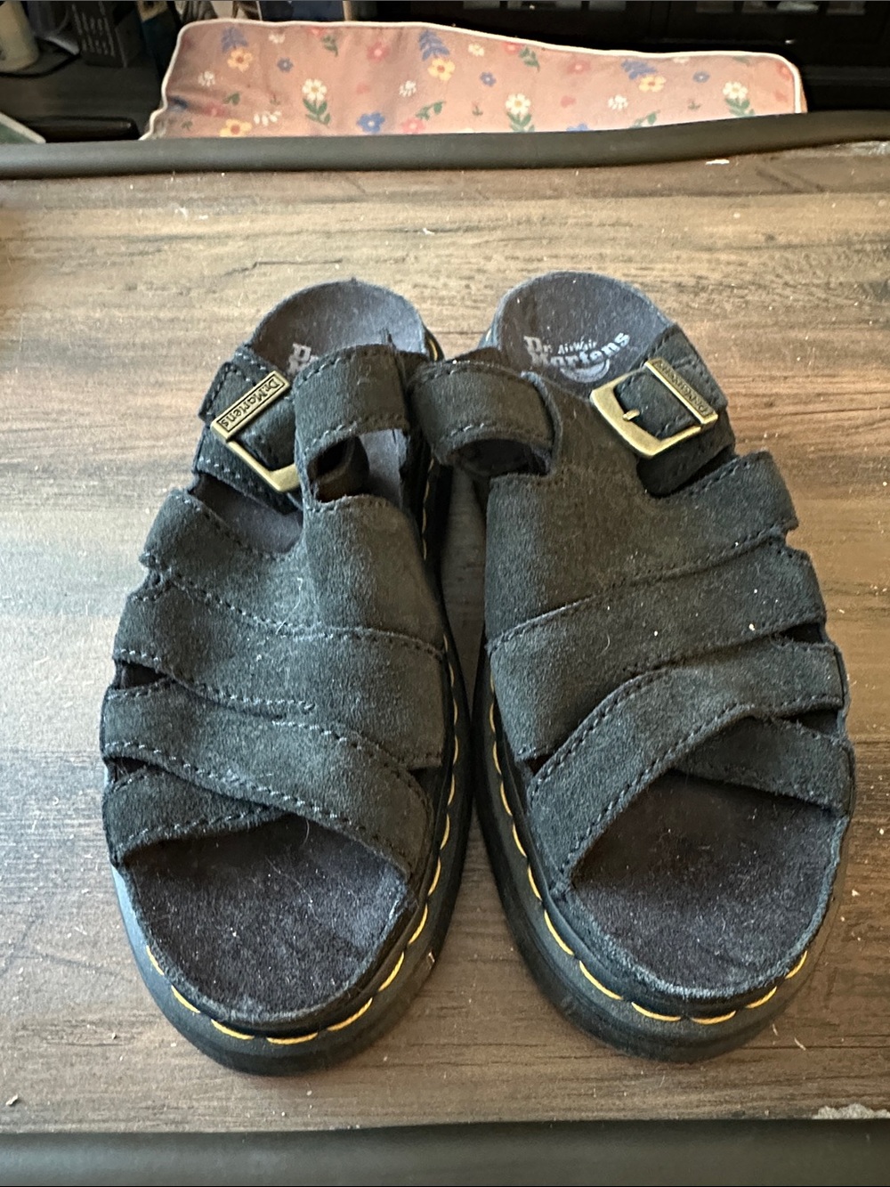 Dr. Martens Kids Black Suede Strappy Buckle Sandals